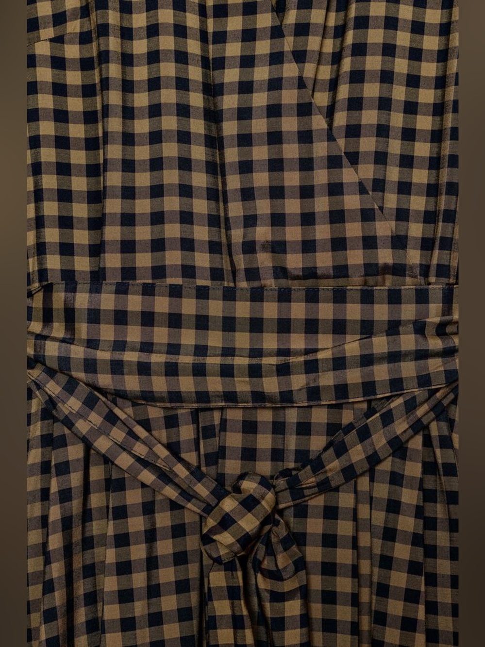 Zara Checkered Poplin Midi Shirt Dress Plaid Long Sleeves Caramel Navy Medium - Picture 7 of 16